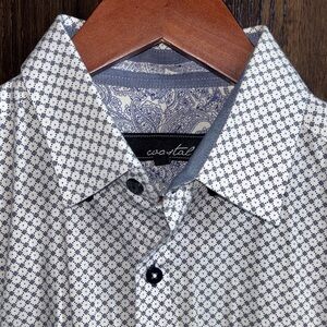 Coastal Men's White Dress Shirt with Navy Micro-Print